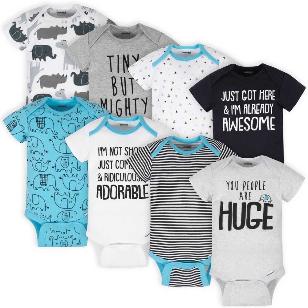 Onesies⁠ 8-Pack Baby Neutral Elephant Bodysuits Size 3-6 Months